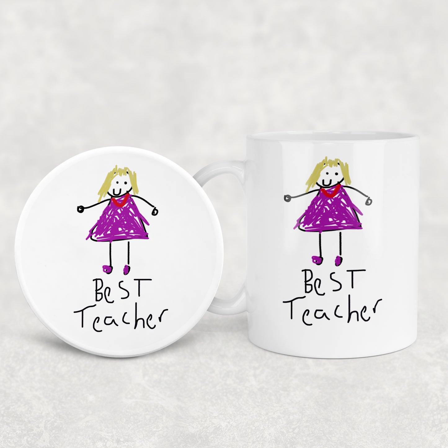 Mug and coaster set with 'Best Teacher' design on a white background | Little Heirloom