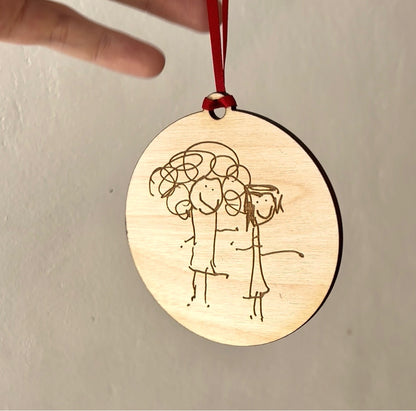 Children’s Artwork Wooden Christmas Tree Decoration - Round