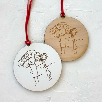 Laser Engraved Wooden Ornaments Made from Children's Drawings | Little Heirloom