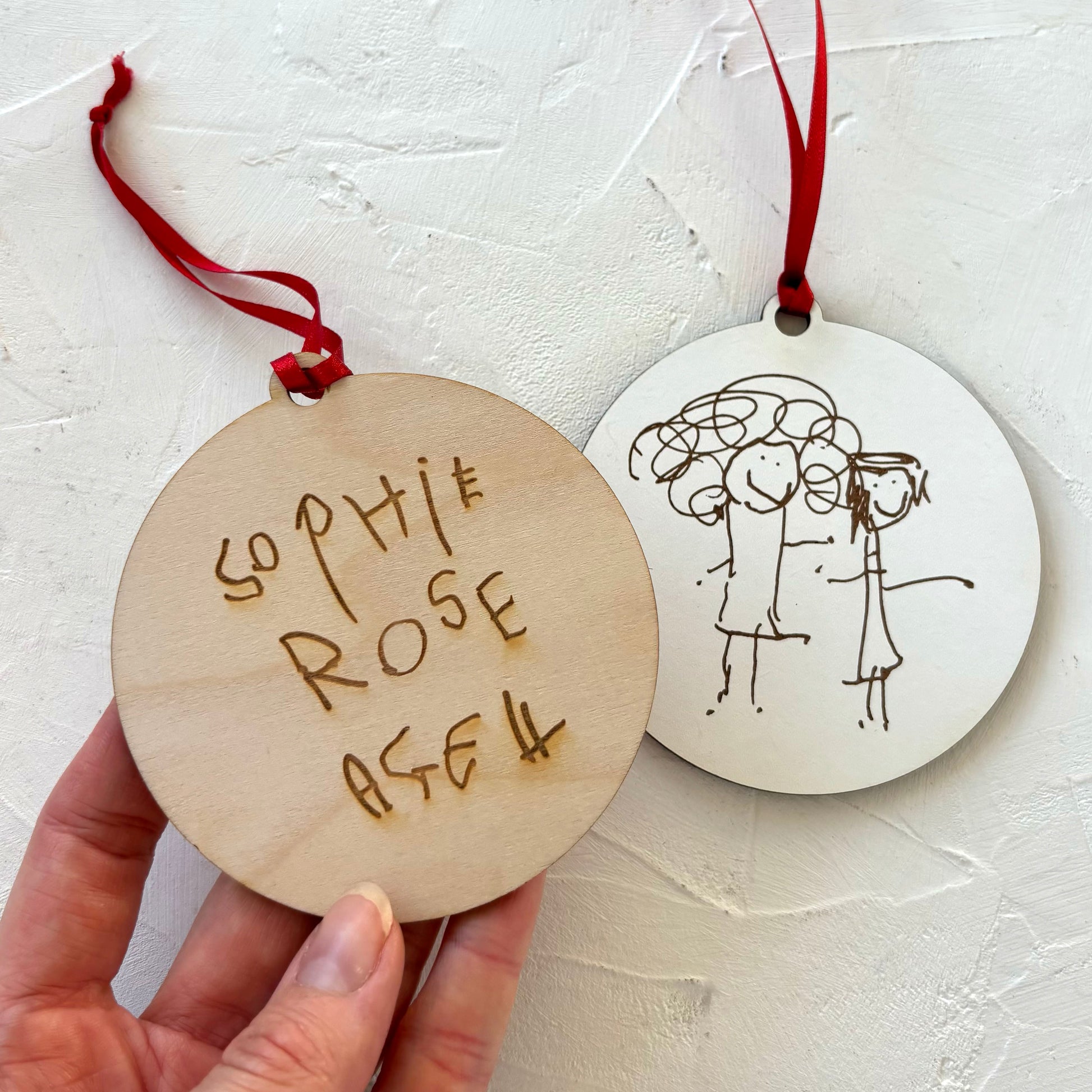 Laser Engraved Wooden Ornaments Made from Children's Handwriting | Little Heirloom