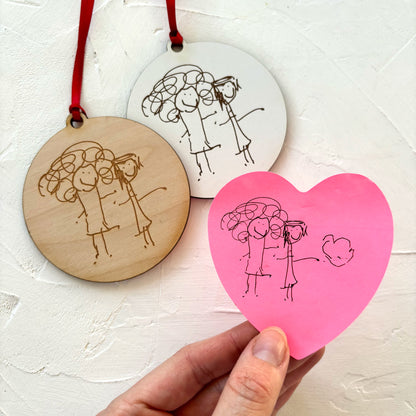 Laser Engraved Wooden Ornaments Made from Children's Drawings | Little Heirloom