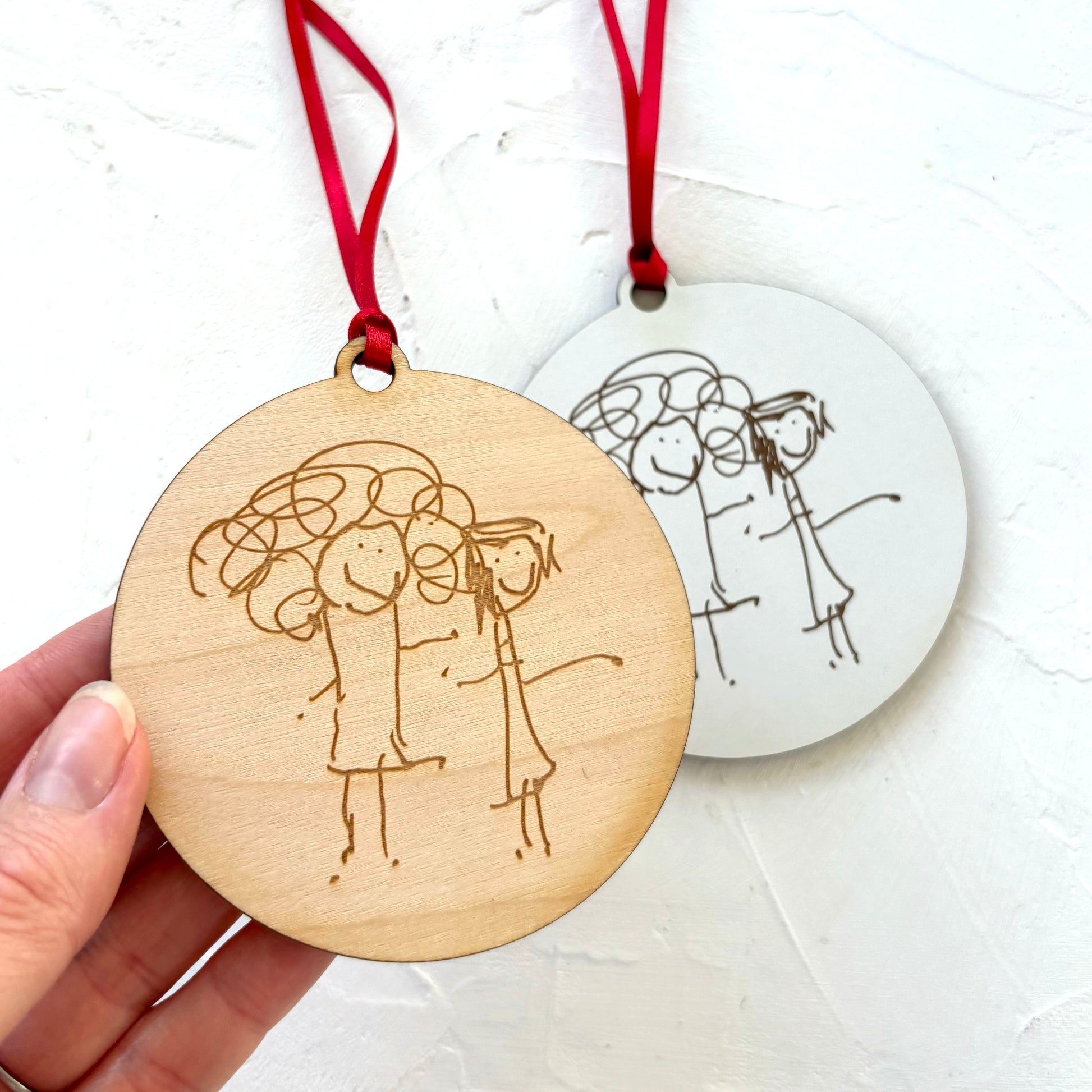 Laser Engraved Wooden Ornaments Made from Children's Drawings | Little Heirloom