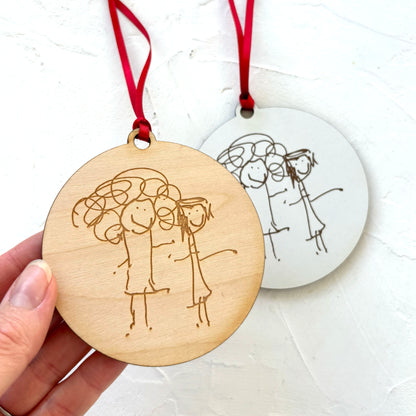 Laser Engraved Wooden Ornaments Made from Children's Drawings | Little Heirloom