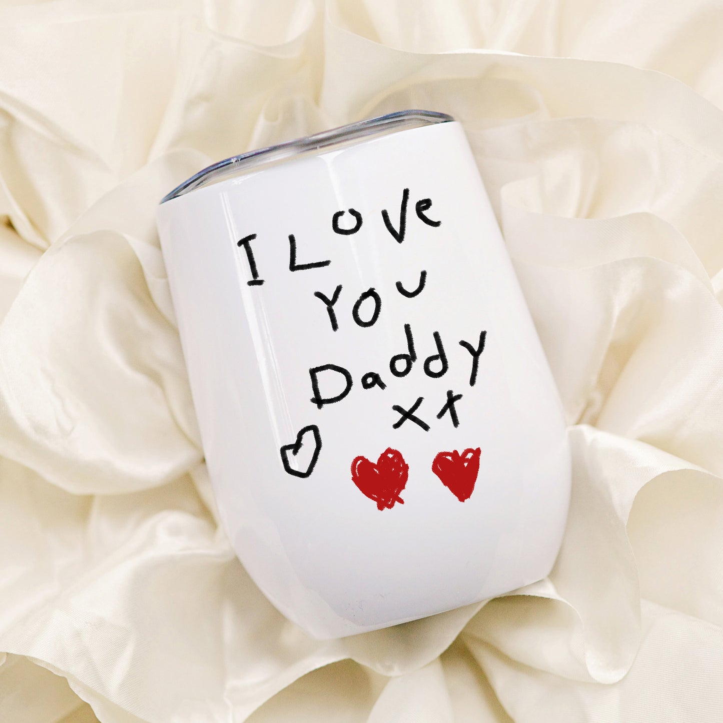 White tumbler with 'I Love You Daddy' text on a white floral background | Little Heirloom
