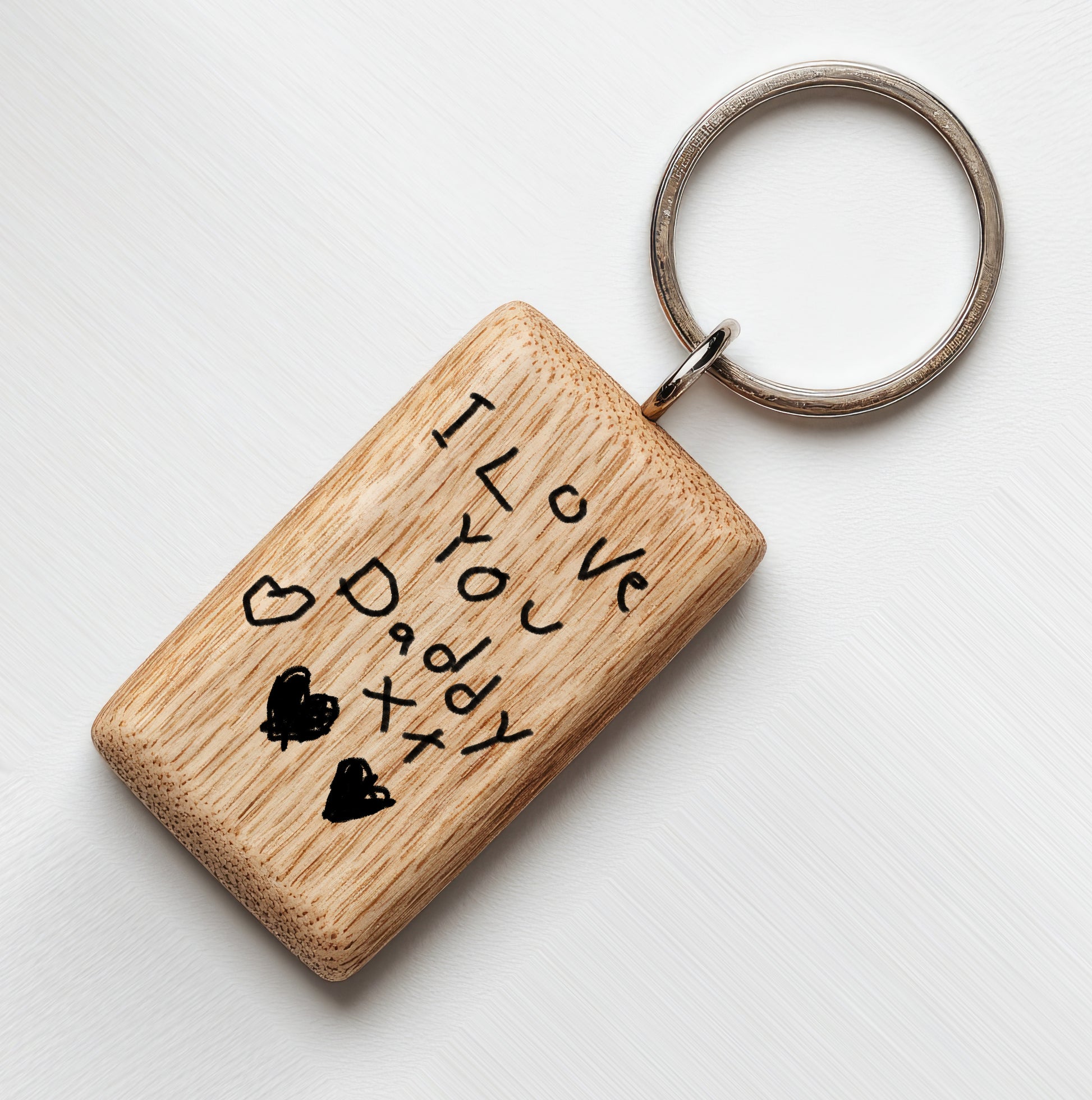 Wooden Keychain with Child's Writing I Love You Daddy on it | Little Heirloom