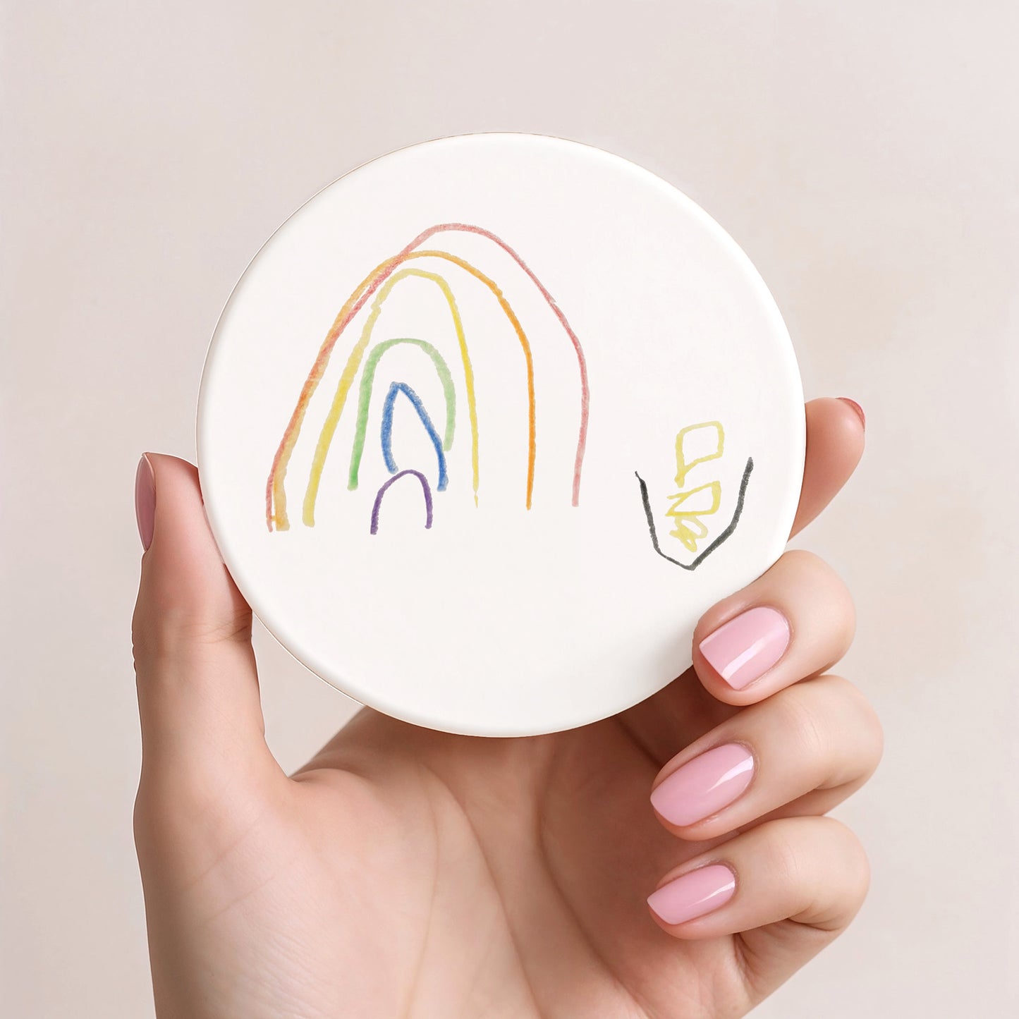 Childs drawing of a Rainbow with pot of gold on a coaster | Little Heirloom