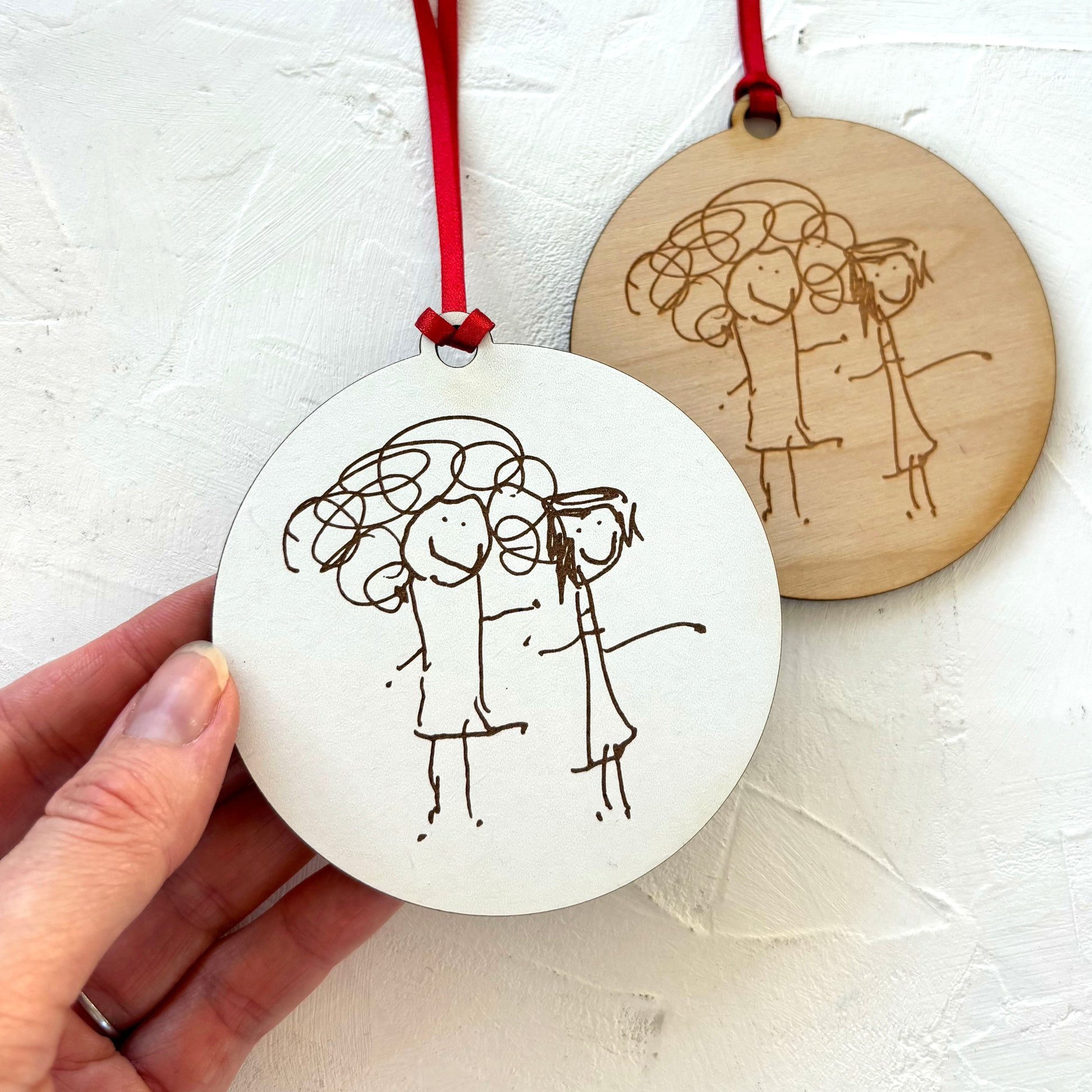 Laser Engraved Wooden Ornaments Made from Children's Drawings | Little Heirloom